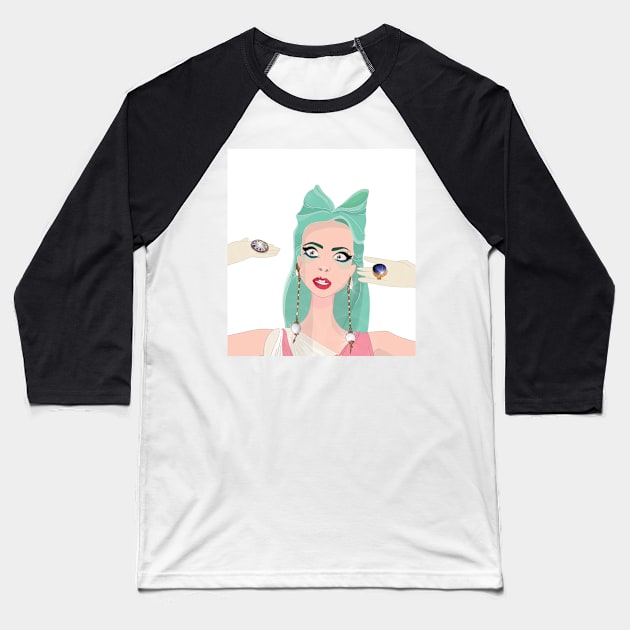 Cute Crazy face Baseball T-Shirt by Le petit fennec